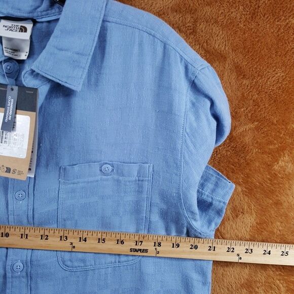 THE NORTH FACE Shirt Mens Medium Blue Button Up Cotton Hemp LOGHILL JACQUARD - Picture 8 of 10